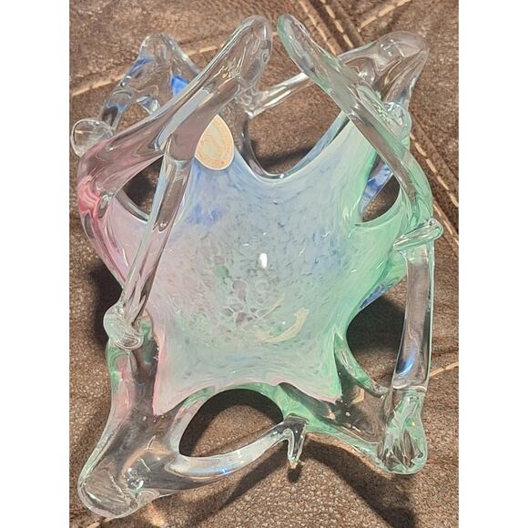 Murano Art Glassware Basket Collectible Italian Venetian 7.25"t x 8"w x 5"d - Picture 10 of 12